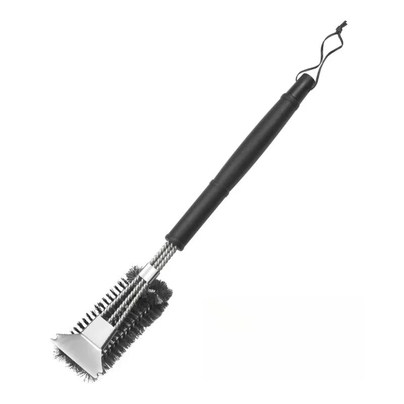BBQ Grill Cleaning Brush with Wire Scrubber and Scraper, 44cm - black