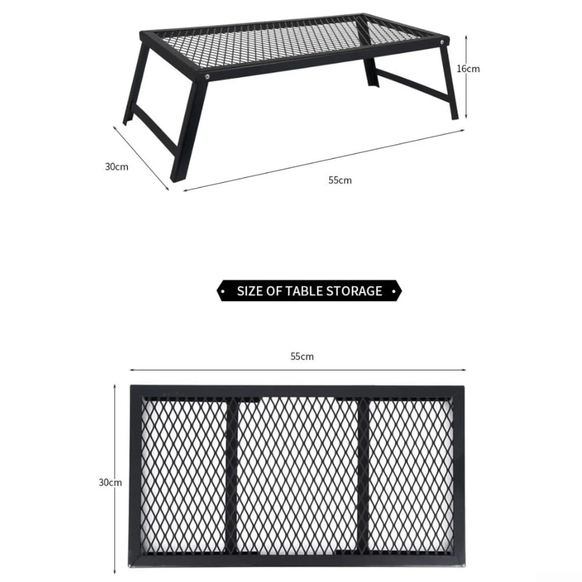 Folding Camping BBQ Grill Cooking Rack, Portable Metal Barbecue Stand 55 x 30 x 16cm