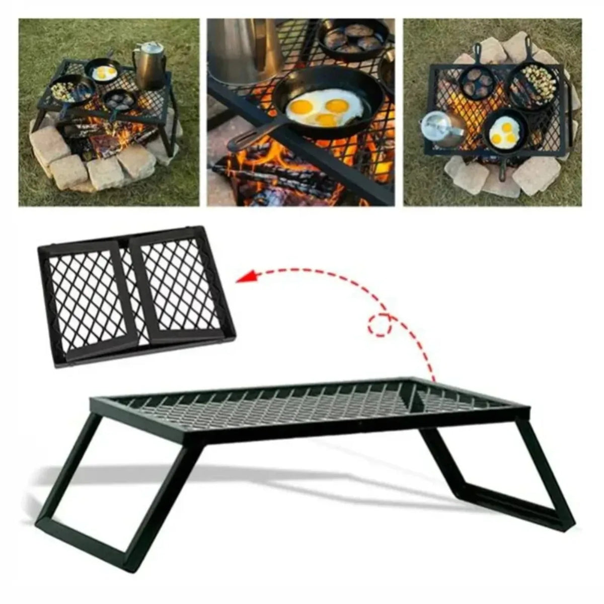 Folding Camping BBQ Grill Cooking Rack, Portable Metal Barbecue Stand 55 x 30 x 16cm