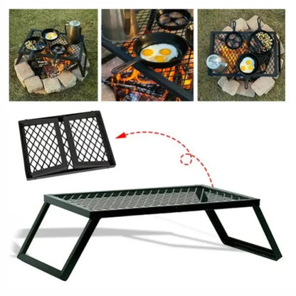 Folding Camping BBQ Grill Cooking Rack, Portable Metal Barbecue Stand 55 x 30 x 16cm