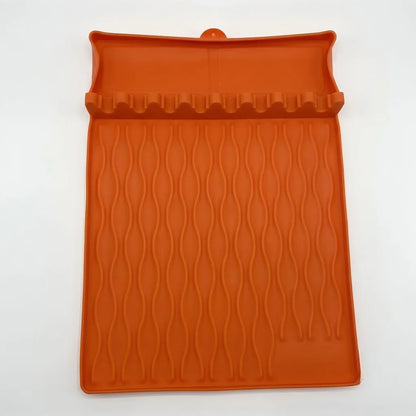 Silicone BBQ Mat with Drain Tray, Non-Slip Heat-Resistant Utensil Holder - orange