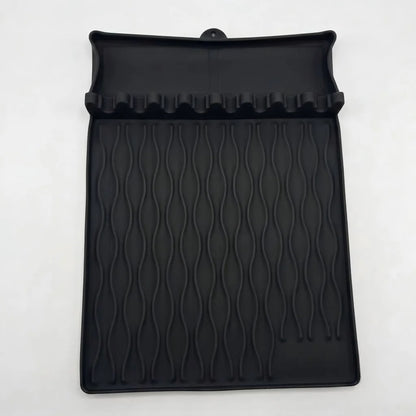 Silicone BBQ Mat with Drain Tray, Non-Slip Heat-Resistant Utensil Holder - black