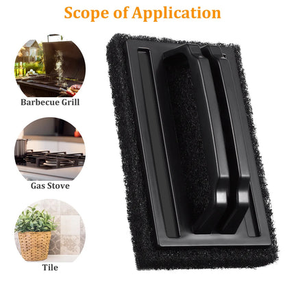 Grill Cleaning Brush with Scrubbing Pad for BBQ Racks, Black Plastic, 15cm