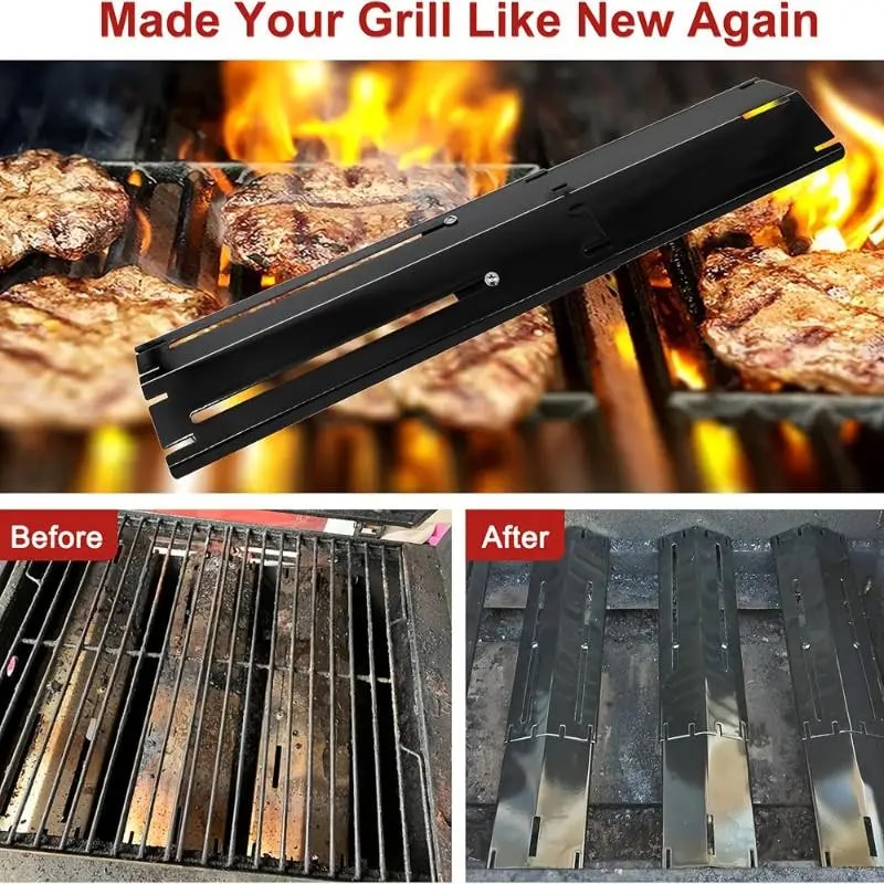 Adjustable Steel BBQ Heat Plate Shield Pair, Flame Tamer Burner Covers, Silver or Black