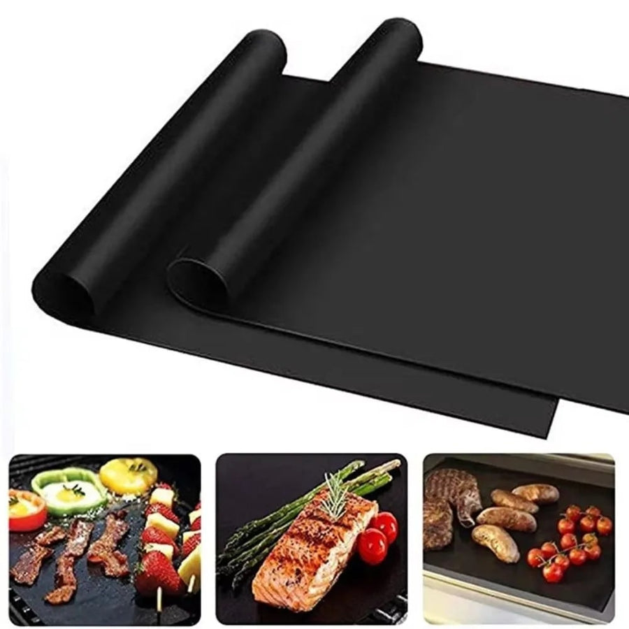 Black Glass Fibre BBQ Grill Mat, Non-Stick Reusable Cooking Sheet, 33 x 40cm to 40 x 60cm