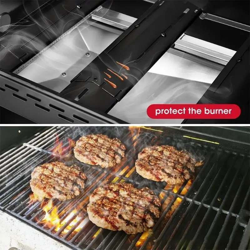 Adjustable Steel BBQ Heat Plate Shield Pair, Flame Tamer Burner Covers, Silver or Black