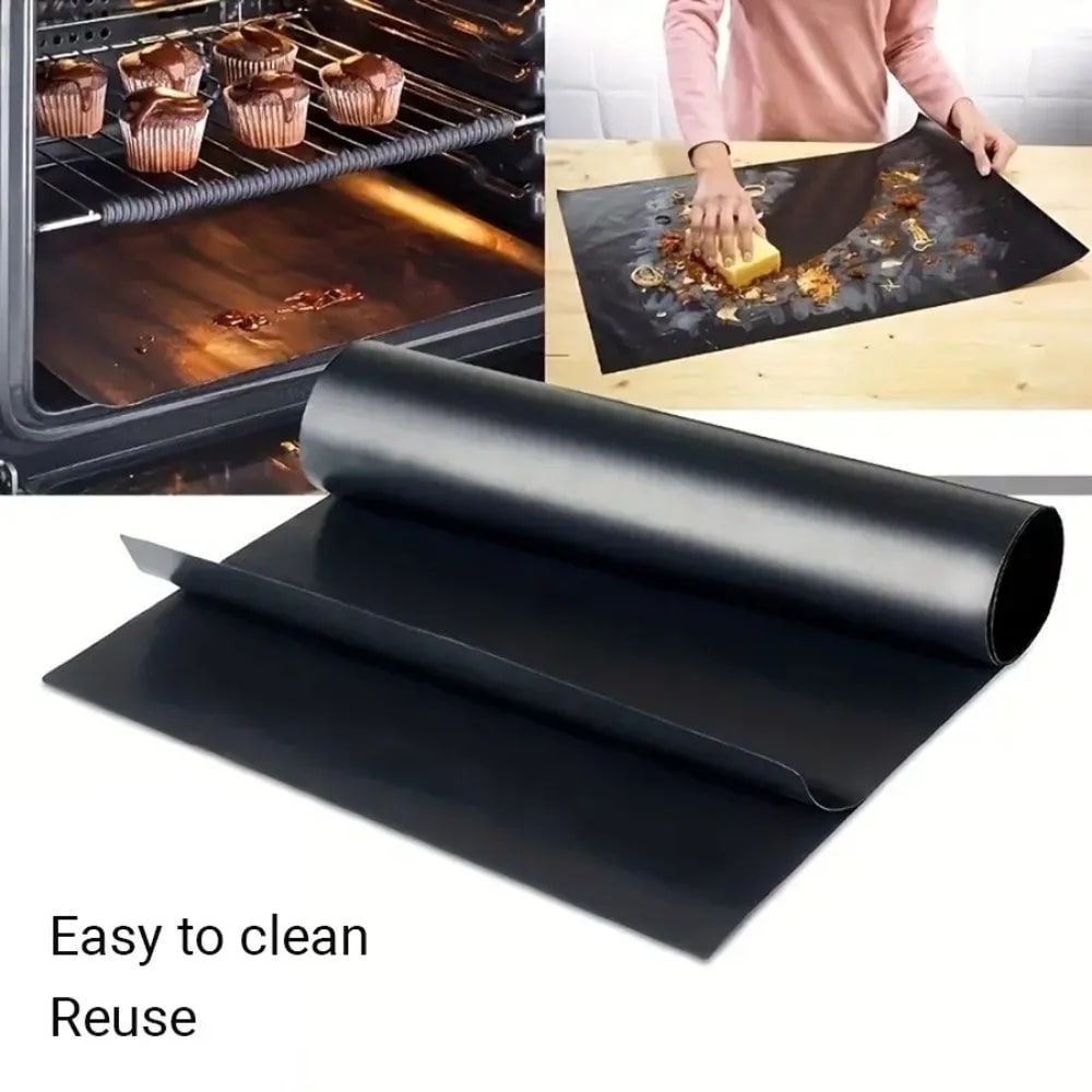 Black Glass Fibre BBQ Grill Mat, Non-Stick Reusable Cooking Sheet, 33 x 40cm to 40 x 60cm