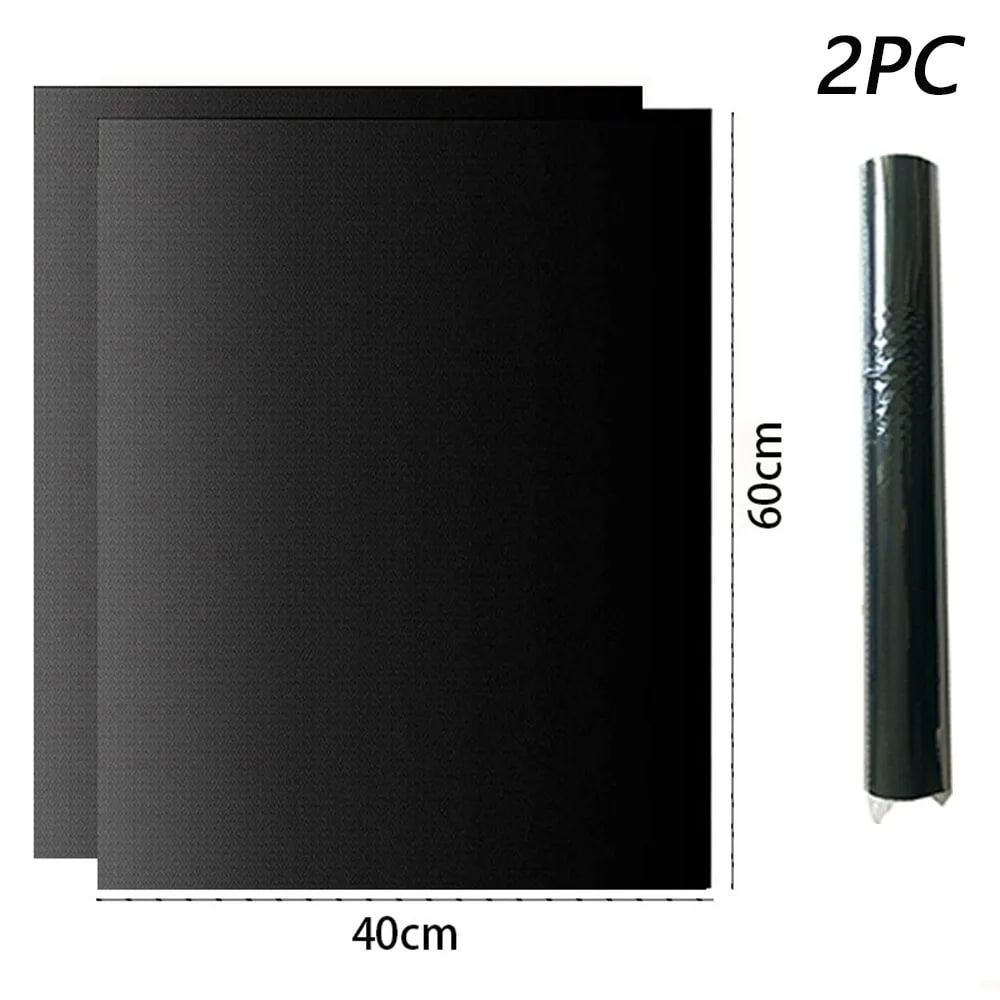 Black Glass Fibre BBQ Grill Mat, Non-Stick Reusable Cooking Sheet, 33 x 40cm to 40 x 60cm - 40 x 60cm-2pc