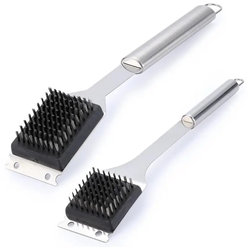 BBQ Grill Brush Set, 2-Piece Stainless Steel, 35/42cm, Silver