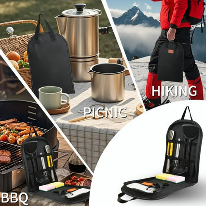 Portable 10-Piece Metal BBQ and Outdoor Cooking Tool Set with Carry Case