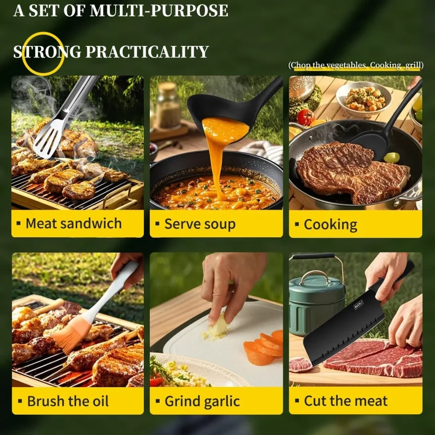 Portable 10-Piece Metal BBQ and Outdoor Cooking Tool Set with Carry Case