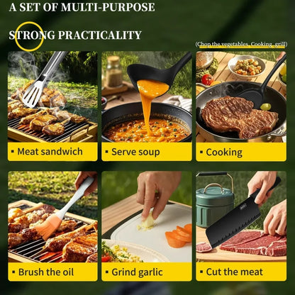 Portable 10-Piece Metal BBQ and Outdoor Cooking Tool Set with Carry Case