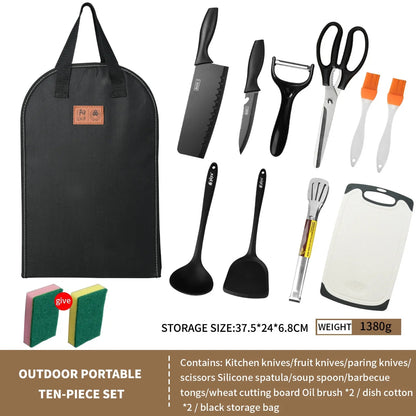 Portable 10-Piece Metal BBQ and Outdoor Cooking Tool Set with Carry Case