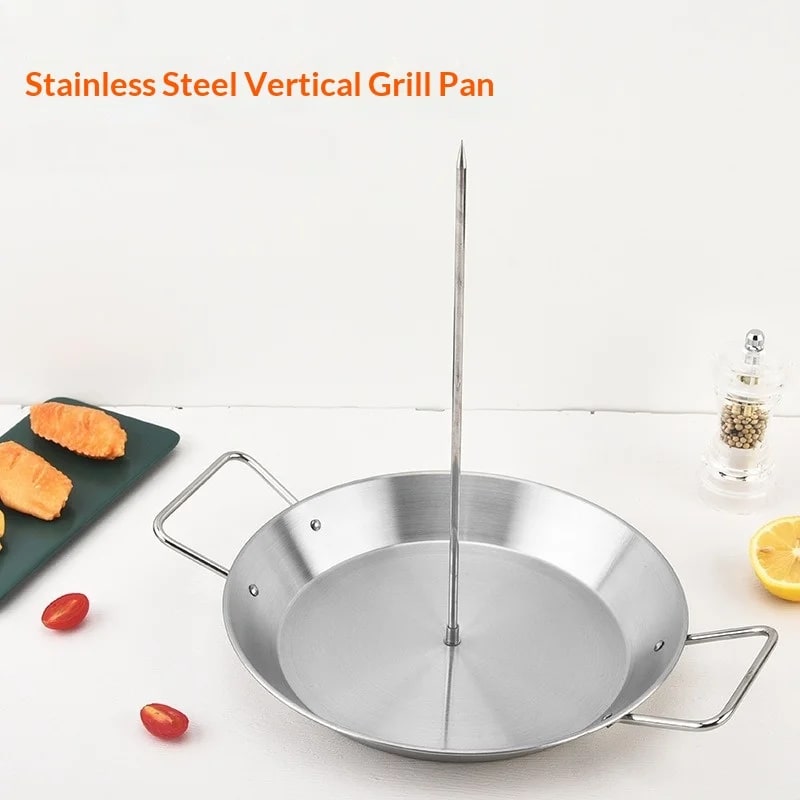 Stainless Steel Vertical BBQ Grill Pan with 3 Removable Skewers