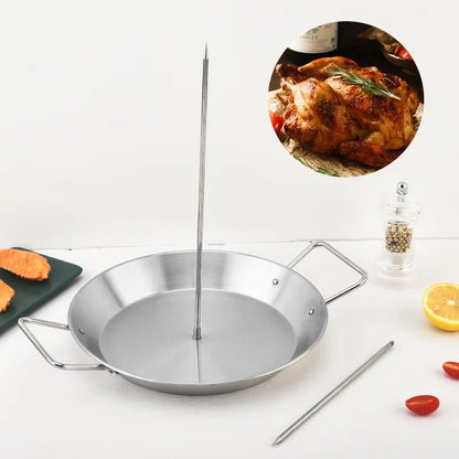 Stainless Steel Vertical BBQ Grill Pan with 3 Removable Skewers
