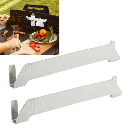 Stainless Steel Griddle Spatula Holders, 2-Piece Silver BBQ Tool Rack, 15 x 2.5 x 1cm