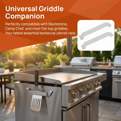 Stainless Steel Griddle Spatula Holders, 2-Piece Silver BBQ Tool Rack, 15 x 2.5 x 1cm