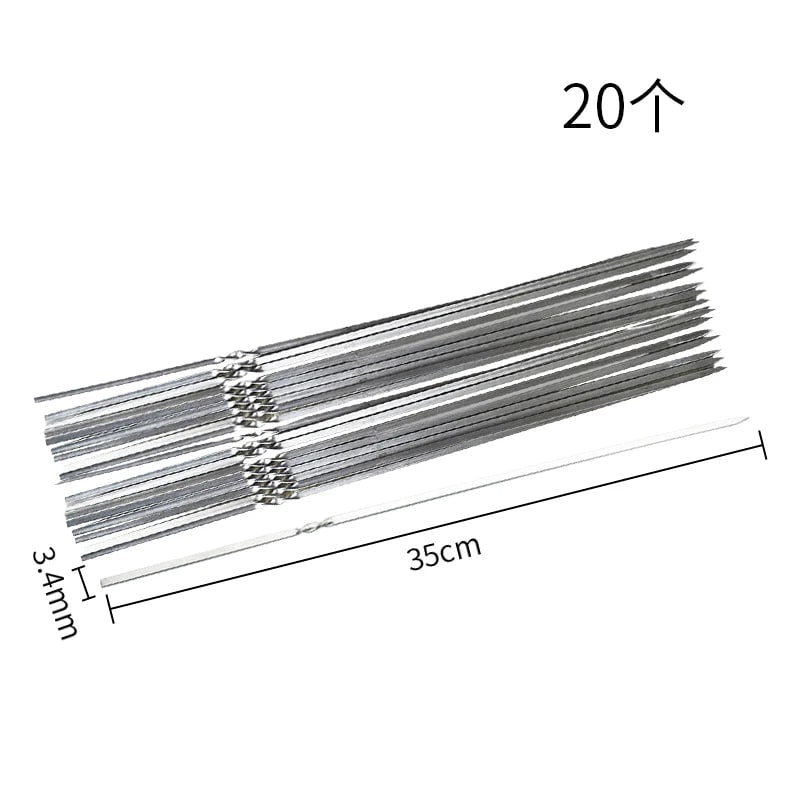 Metal Barbecue Skewers for Meat and Vegetables, 30cm or 35cm - 3.4x35cm 20pcs