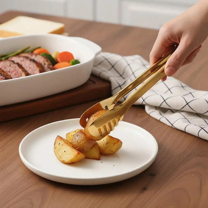 Stainless Steel Food Tongs, 23.5cm Shiny Gold BBQ & Serving Tongs