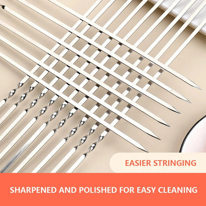 20 Metal Flat Barbecue Skewers, 350mm Silver Grilling Kebab Sticks