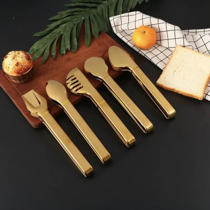 Stainless Steel Food Tongs, 23.5cm Shiny Gold BBQ & Serving Tongs