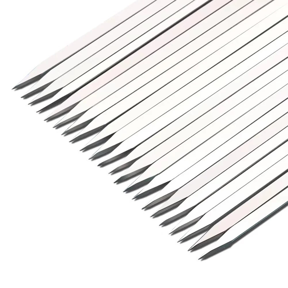 20 Metal Flat Barbecue Skewers, 350mm Silver Grilling Kebab Sticks