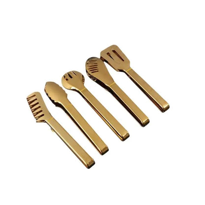 Stainless Steel Food Tongs, 23.5cm Shiny Gold BBQ & Serving Tongs