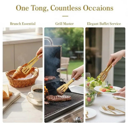 Stainless Steel Food Tongs, 23.5cm Shiny Gold BBQ & Serving Tongs