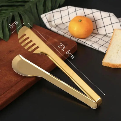 Stainless Steel Food Tongs, 23.5cm Shiny Gold BBQ & Serving Tongs - A