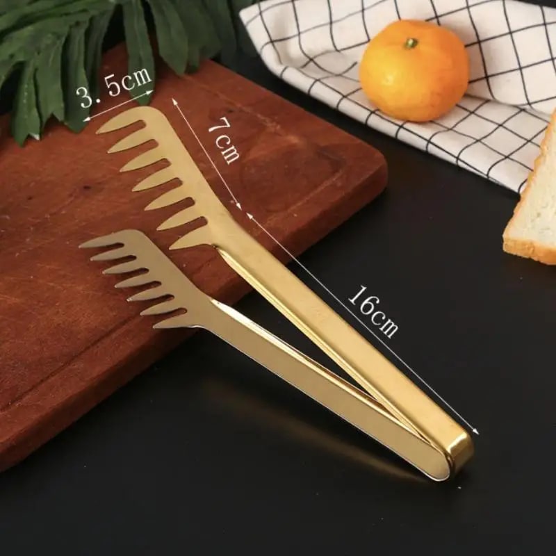 Stainless Steel Food Tongs, 23.5cm Shiny Gold BBQ & Serving Tongs - C