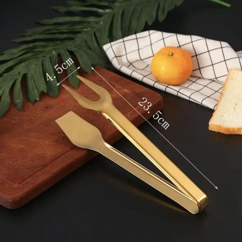 Stainless Steel Food Tongs, 23.5cm Shiny Gold BBQ & Serving Tongs - G