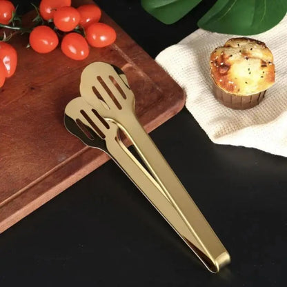 Stainless Steel Food Tongs, 23.5cm Shiny Gold BBQ & Serving Tongs - H
