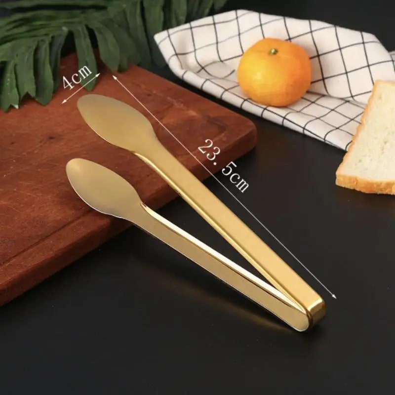 Stainless Steel Food Tongs, 23.5cm Shiny Gold BBQ & Serving Tongs - J