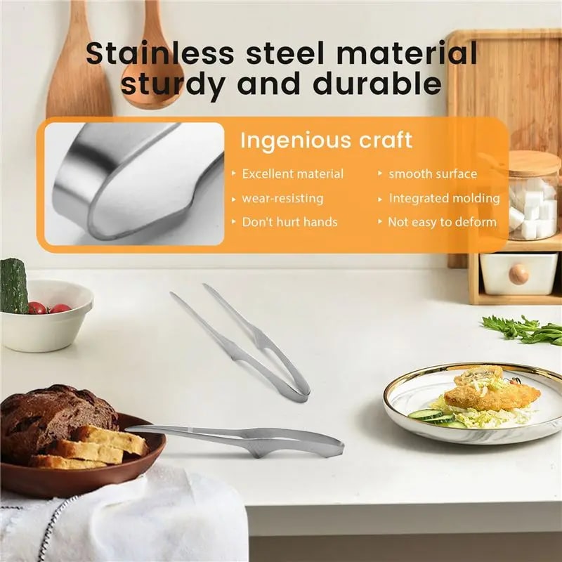 Stainless Steel BBQ Tongs, 24.5cm Self-Standing Grill and Serving Tongs
