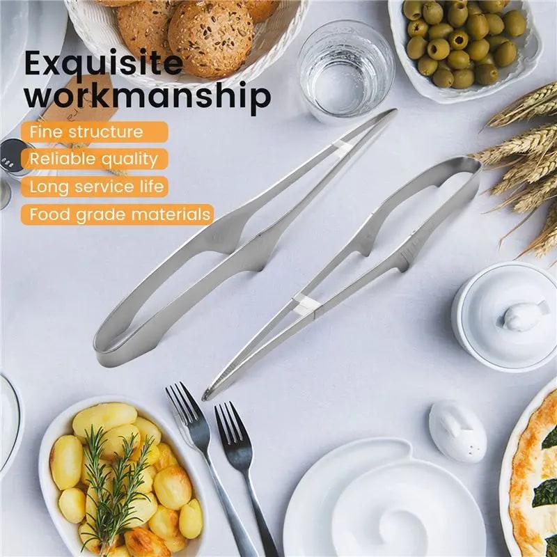 Stainless Steel BBQ Tongs, 24.5cm Self-Standing Grill and Serving Tongs