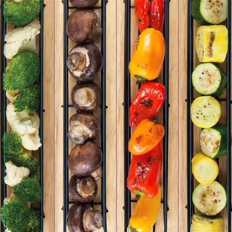 4-Piece Portable BBQ Grilling Basket Set, Iron and Wood, 4.5 x 3.5 x 48.5cm