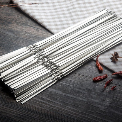 Reusable Stainless Steel BBQ Skewers, 330mm Flat Kebab Forks