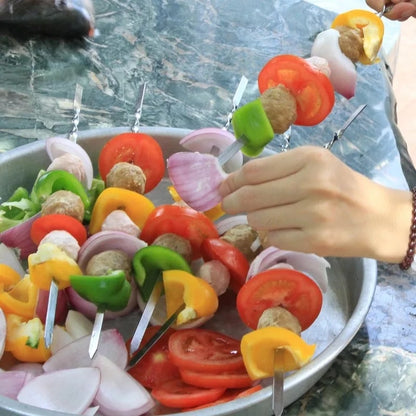 Reusable Stainless Steel BBQ Skewers, 330mm Flat Kebab Forks