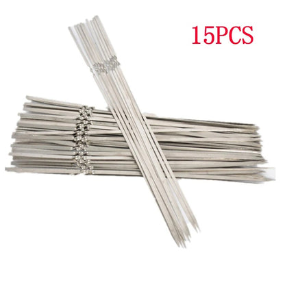 Reusable Stainless Steel BBQ Skewers, 330mm Flat Kebab Forks - 15pcs forks
