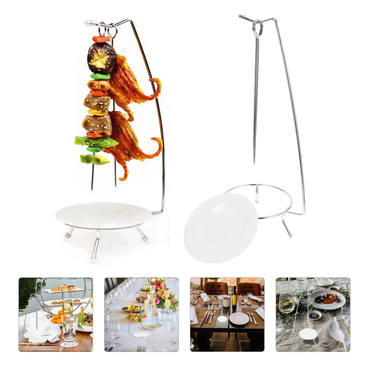 Stainless Steel BBQ Skewer Hanger Rack with 2 or 4 Needles, 36cm