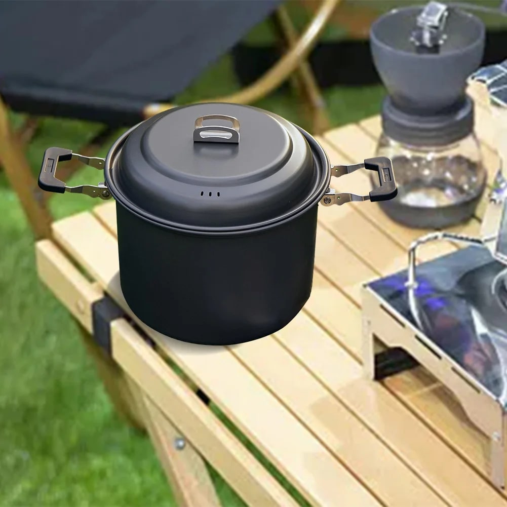 6L Stainless Steel Collapsible Dual-Purpose Camping & BBQ Pot, Grey
