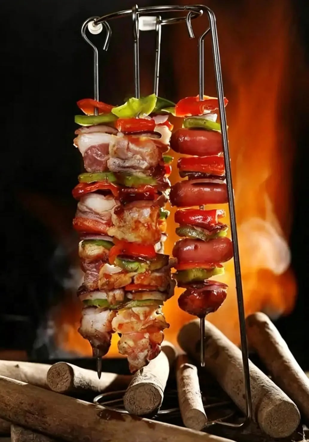 Stainless Steel BBQ Skewer Hanger Rack with 2 or 4 Needles, 36cm