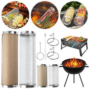 Metal Rolling BBQ Grill Basket Set for Camping and Picnics, Small or Large