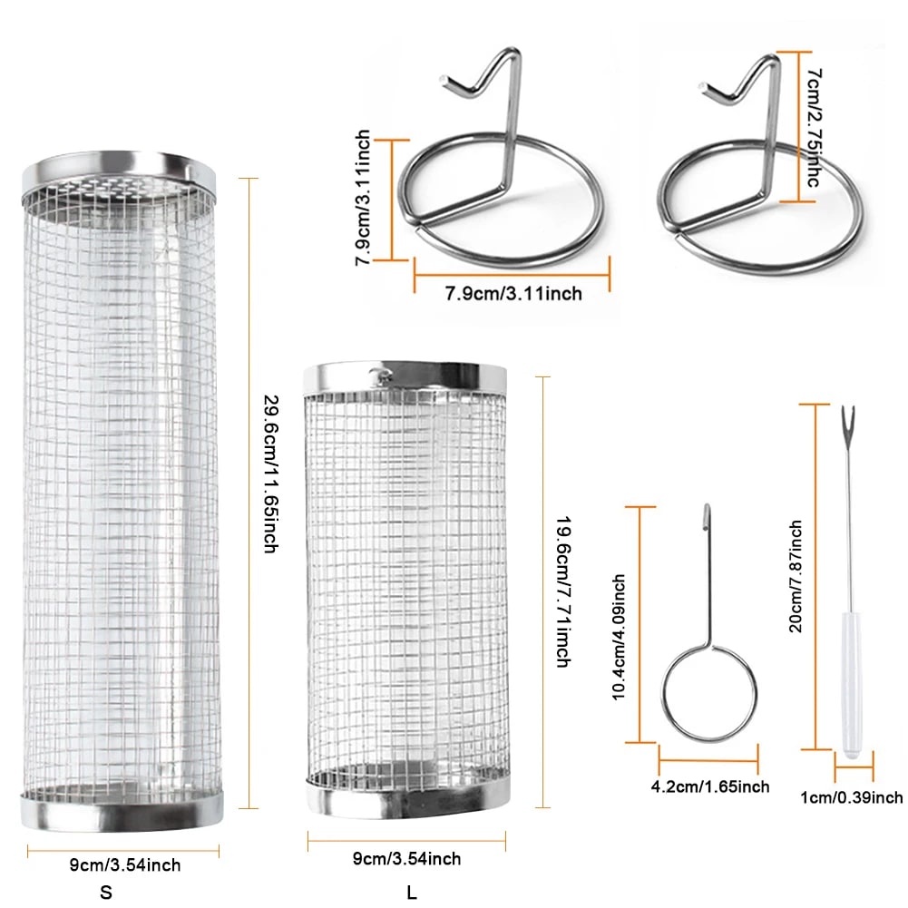 Metal Rolling BBQ Grill Basket Set for Camping and Picnics, Small or Large