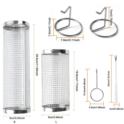 Metal Rolling BBQ Grill Basket Set for Camping and Picnics, Small or Large
