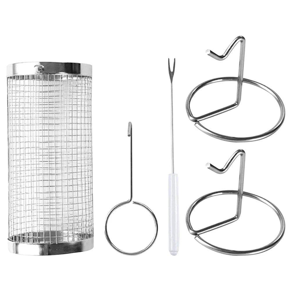 Metal Rolling BBQ Grill Basket Set for Camping and Picnics, Small or Large