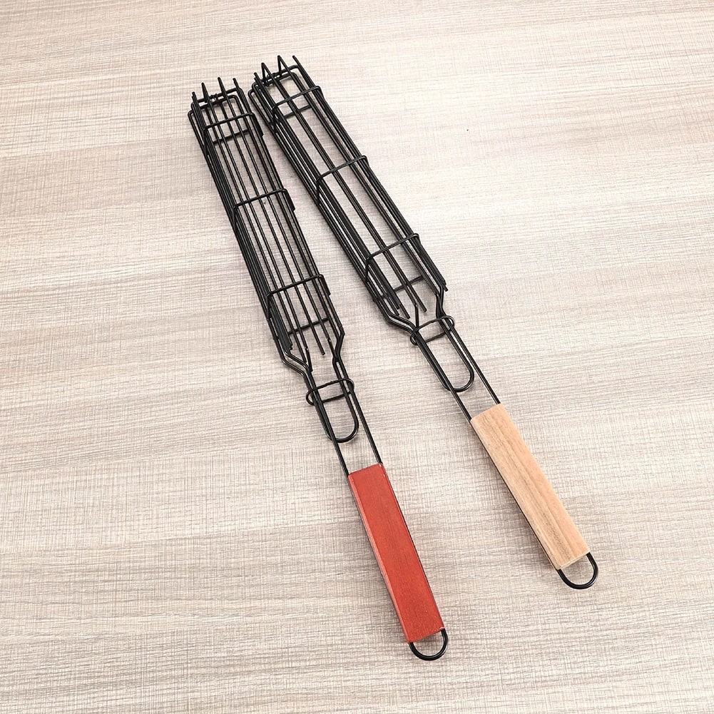 Stainless Steel BBQ Grilling Basket with Wooden Handle, 49 x 5cm