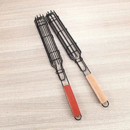 Stainless Steel BBQ Grilling Basket with Wooden Handle, 49 x 5cm