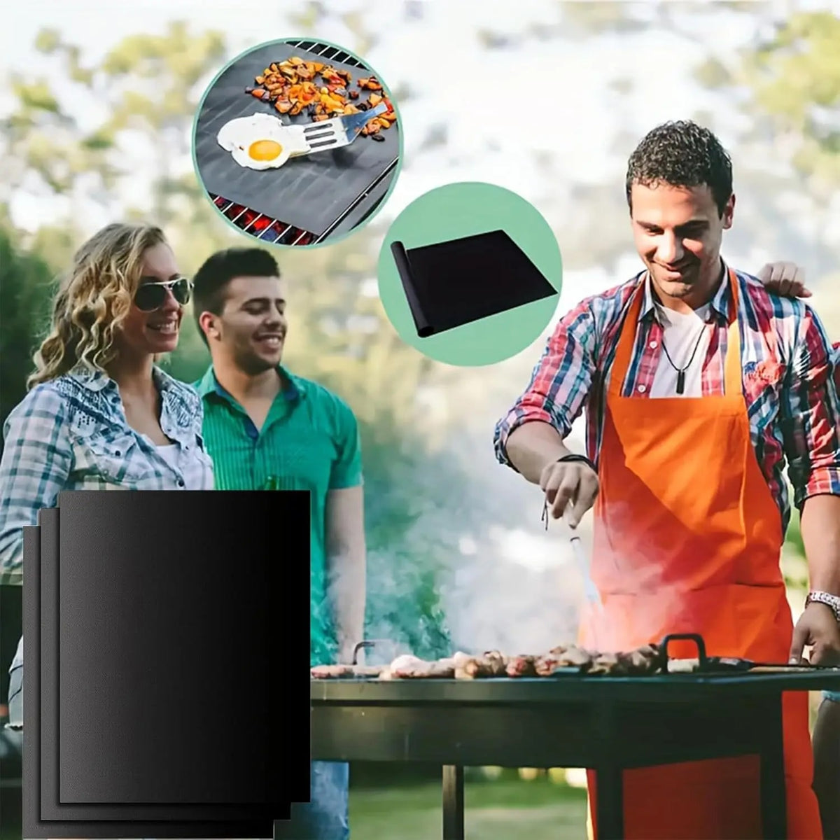 Reusable PTFE BBQ Grill Mat 40 x 33cm Non-Stick Black CF001