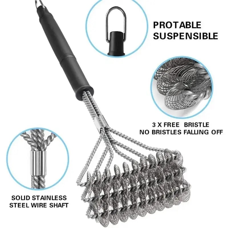BBQ Grill Cleaning Brush with Stainless Steel Wire Spring Head, 46.5cm